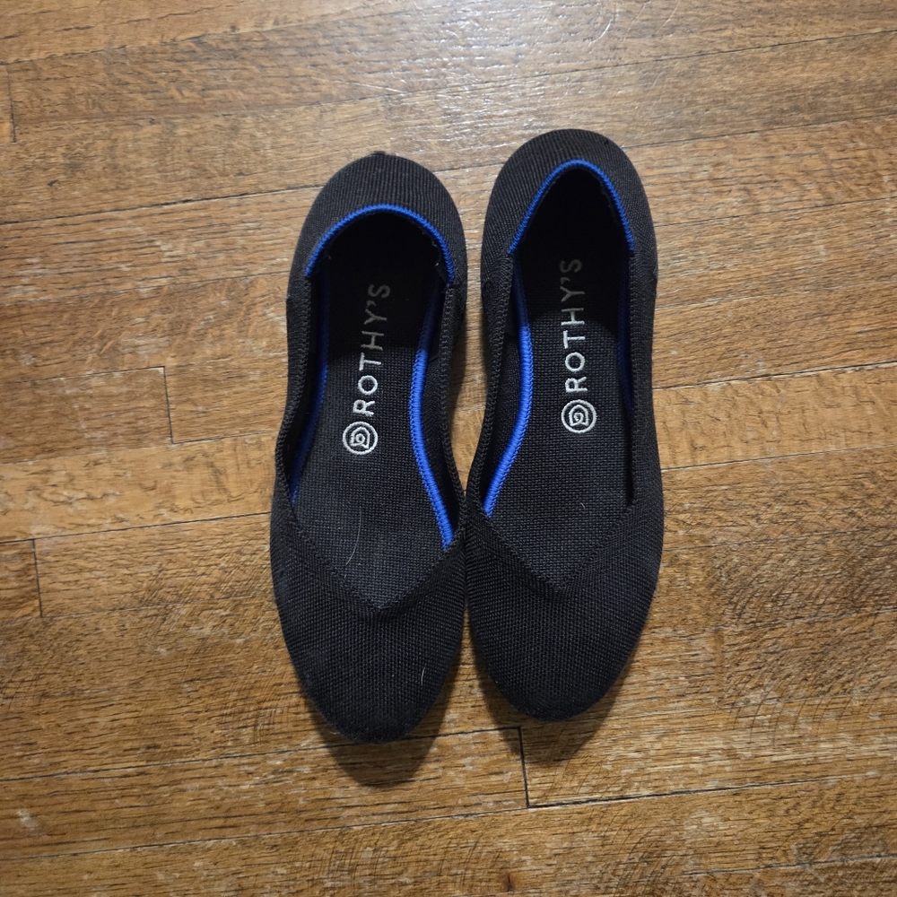 ROTHY'S The Flat Rounded Toe Ballet Washable Knit Loafers Shoes Black Solid 9